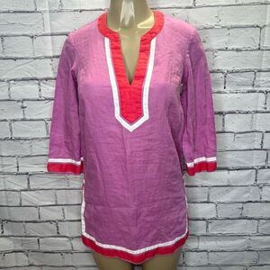 Boden Womens Pink Red Linen Long Sleeve Tunic Shirt Dress Size 2